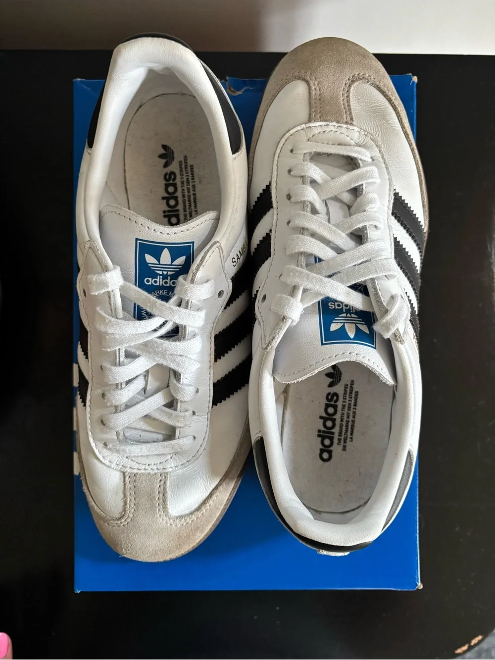 adidas Kids Samba White with Black Stripes and Gum Sole